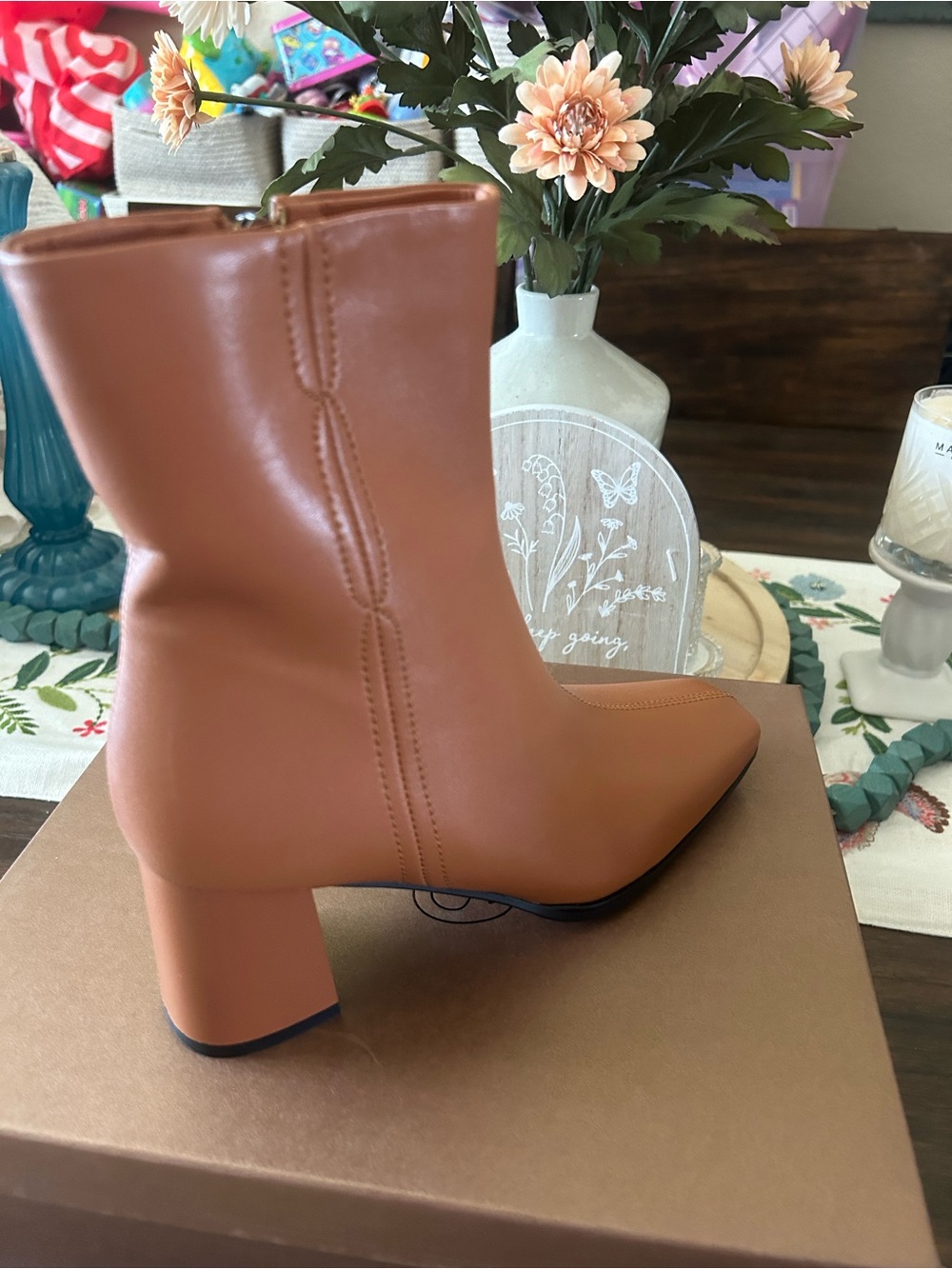 Women's Tan Block Heel Ankle Boots